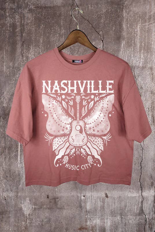 MINEB - Wholesale Screen Printed T-Shirt - Women's - Nashville Music City Graphic Crop Tee2