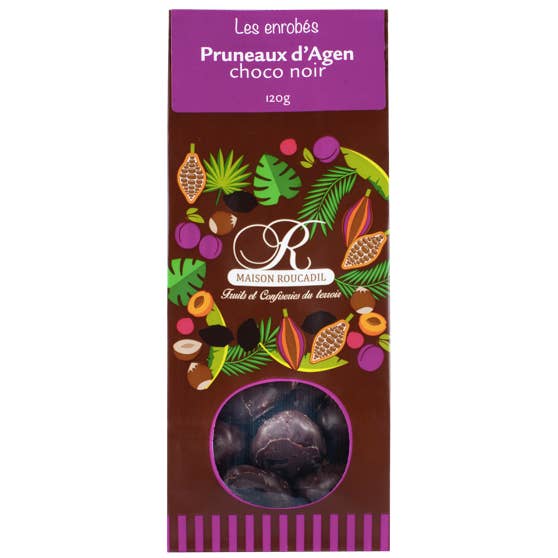 Maison Roucadil – wholesale Chocolate-covered sweets – Agen prunes coated in dark chocolate - 120g bag