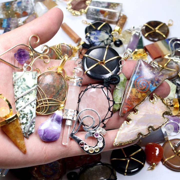 Crystal River Gems LLC - Wholesale Individual Charm/Pendant - Assorted Gemstone Pendants (50 Pieces) Wholesale Crystal Gemstone Jewelry Supply Parts