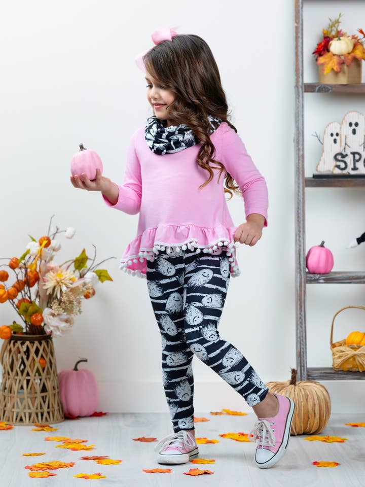 Ensemble tunique, leggings et écharpe Hi-Lo Unspookable pour la vente par Mia Belle Girls • Wholesale