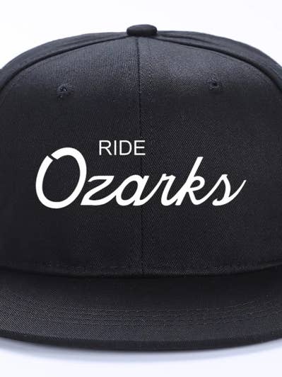 happy state co black ride ozarks text flat bill hat snapback for wholesale by Happy State Co