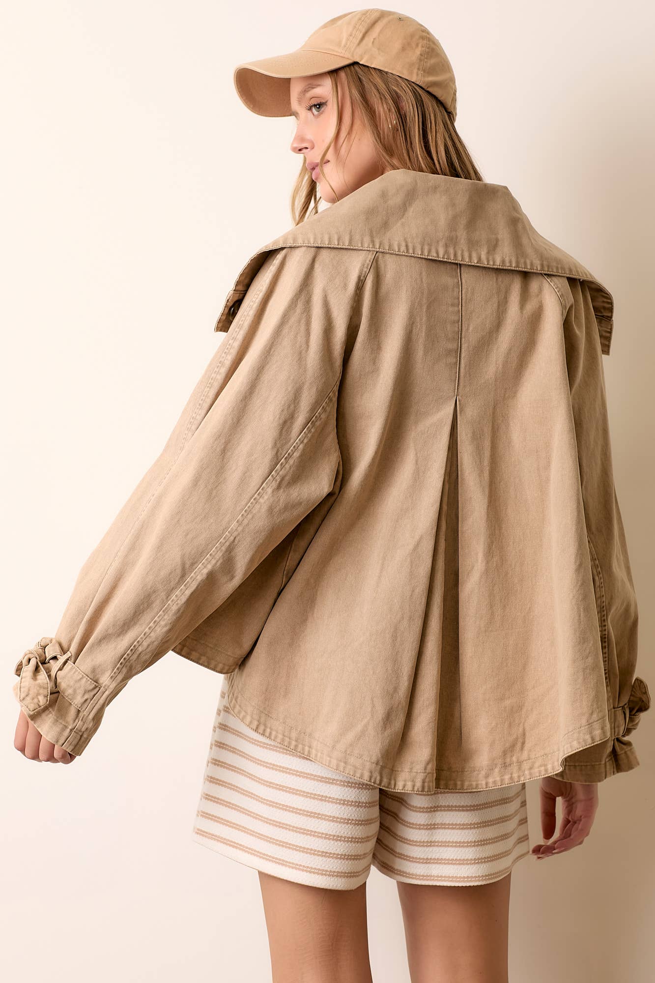 Polagram by Wellmade USA - Wholesale Jacket - Women's - WASHED WIDE COLLAR BUTTON CLOSURE JACKET3