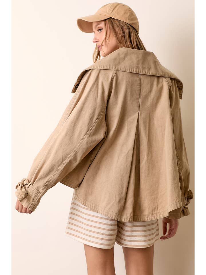 Polagram by Wellmade USA - Wholesale Jacket - Women's - WASHED WIDE COLLAR BUTTON CLOSURE JACKET3