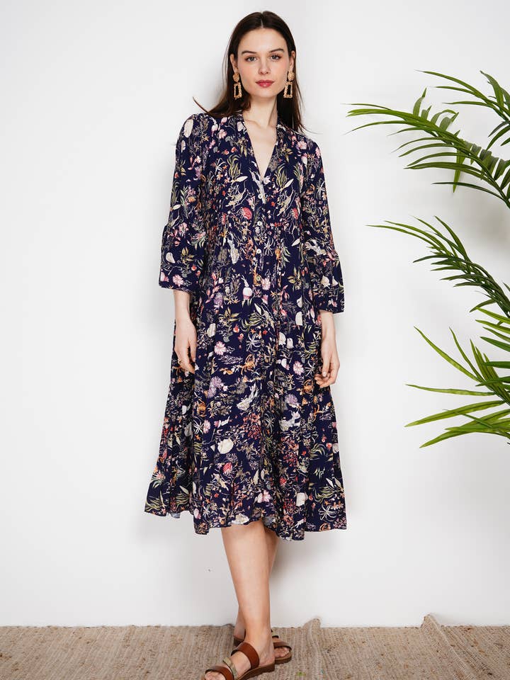 NOELINE - Wholesale Dress - Women's - Printed midi dress 10614V-01