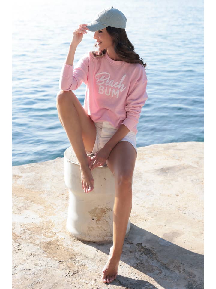 Shiraleah - Wholesale Graphic Sweatshirt - Women's - "BEACH BUM" SWEATSHIRT, BLUSH