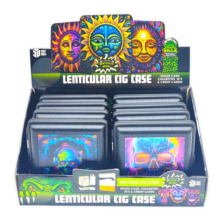 Novelty Brands - Wholesale Humidor/Cigar Accessory - Metal Cigarette Case with Lenticular Front - 8 Piece Display