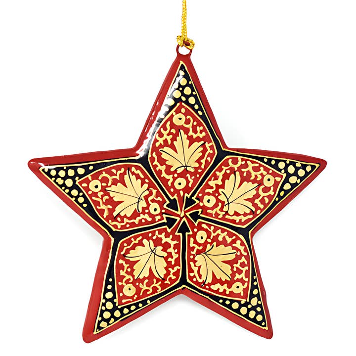 Fair to Trade Ltd - Wholesale Christmas decoration - Hand Painted Red Wooden Christmas Star Decorations, Small1
