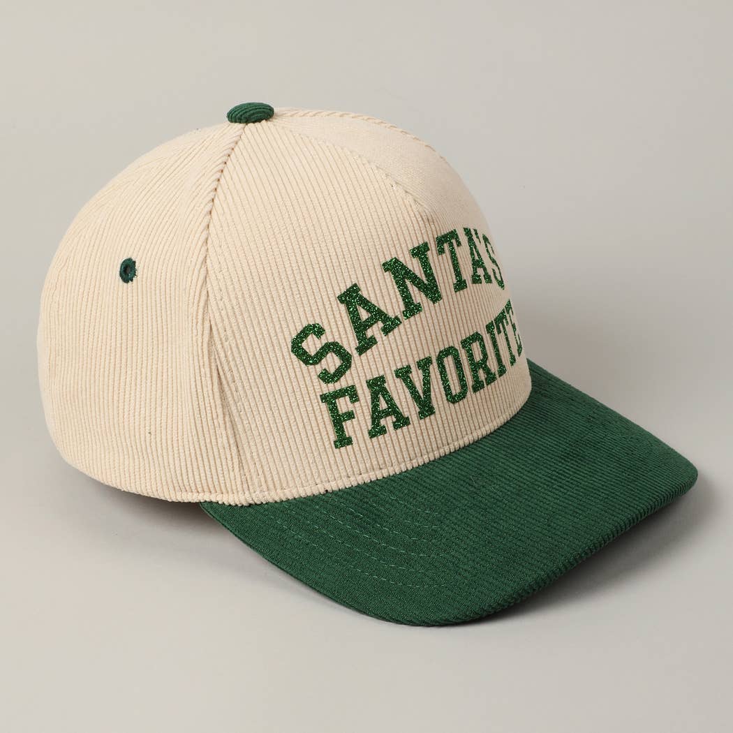 Fashion City - Wholesale Baseball Cap - Unisex - Santa's Favorite Glitter Text 5 Panel Corduroy Cap21