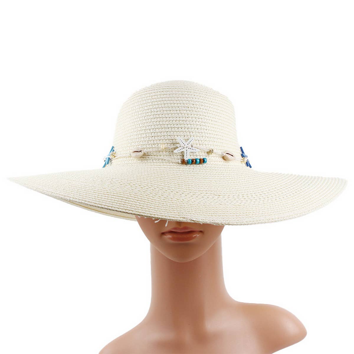 ACCITY - Wholesale Straw Hat - Women's - SUNSHADE STARFISH DECORATED DOME STRAW HAT_CWAH11955