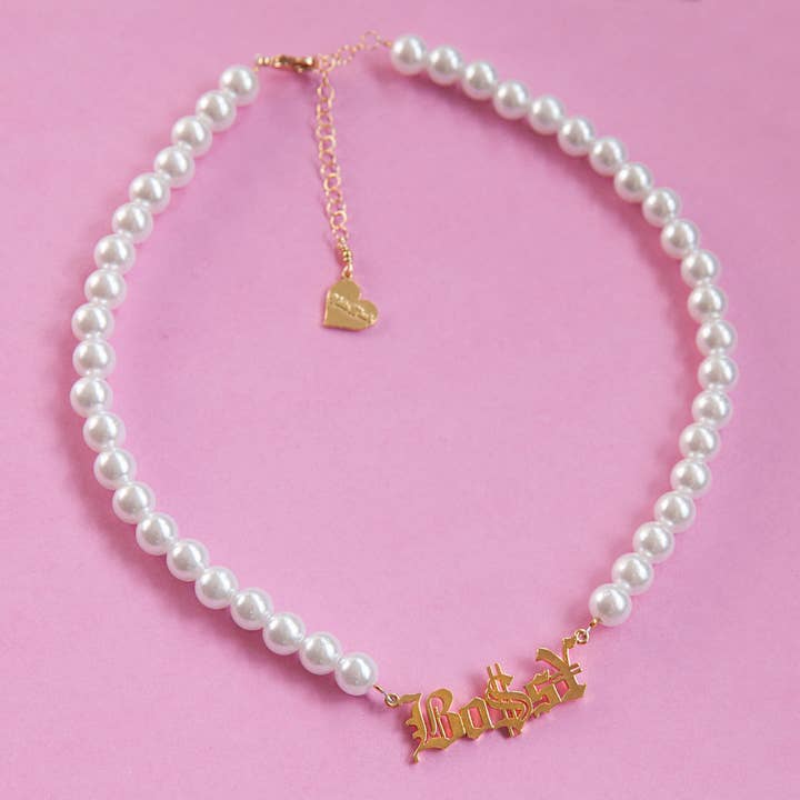 VidaKush – wholesale Choker/collar – BO$S¥ Pearl Nameplate Choker