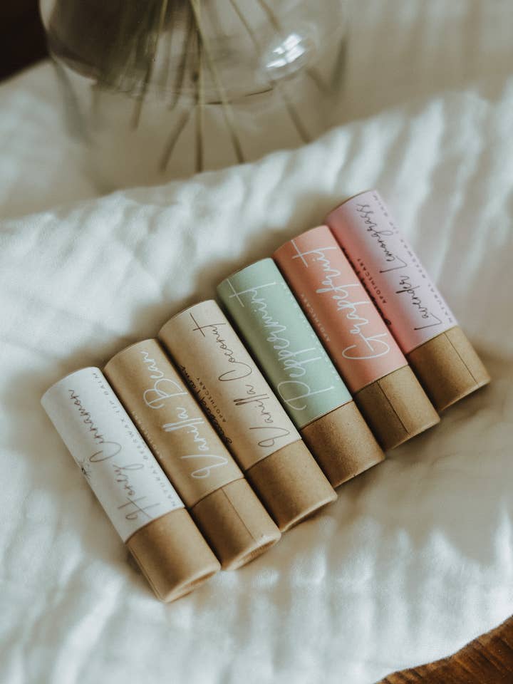 Natural Beeswax Lip Balm Plastic-Free Essential Oils for wholesale by Bluebird Farms Apothecary