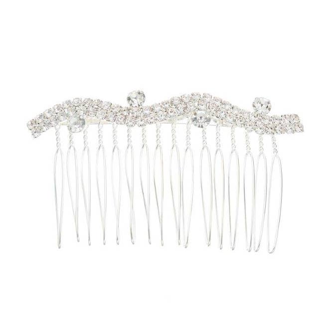 (69753-100) Silver Clear Hair Comb L2.75*H.3'' for wholesale by Cool Crystals