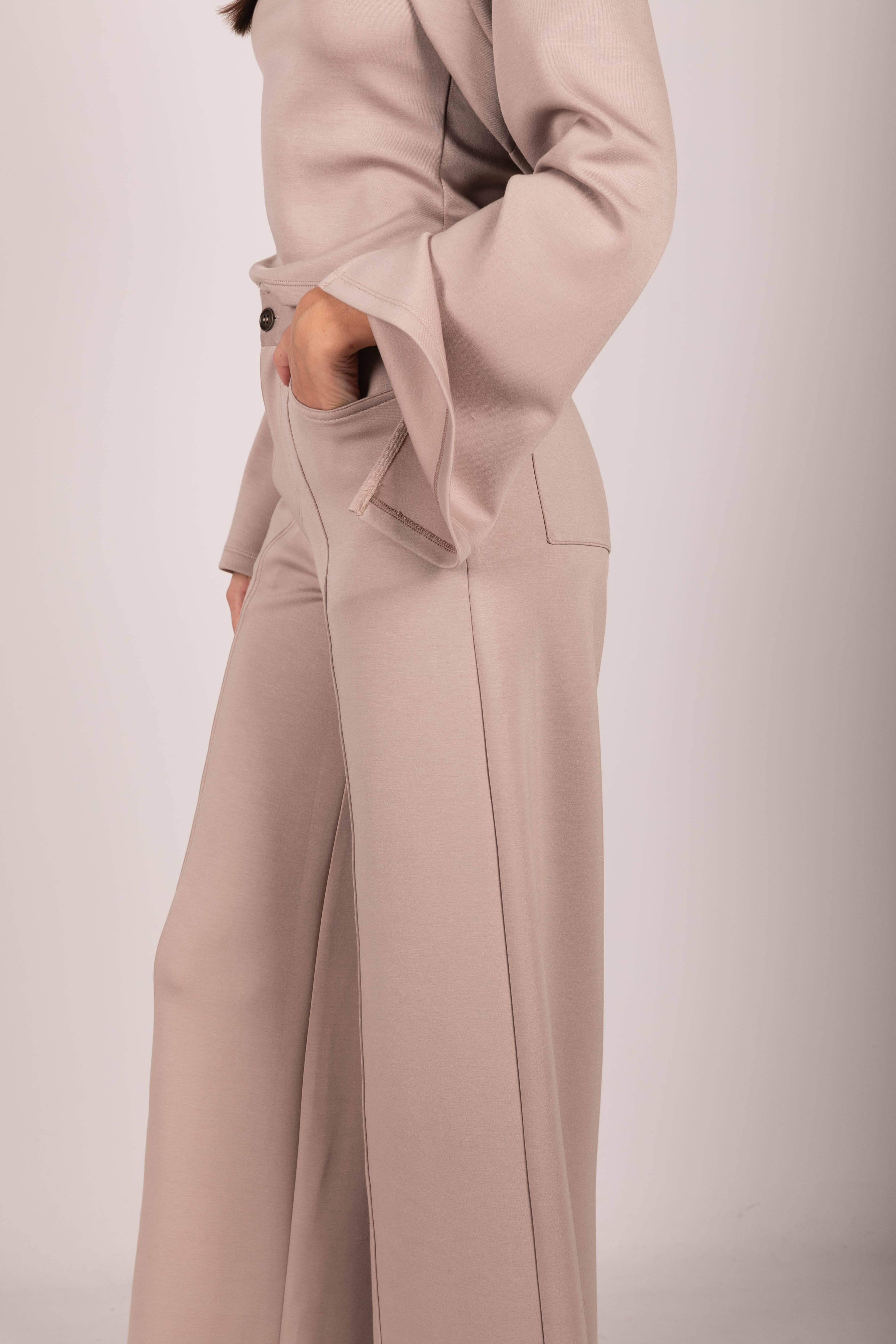 Taupe P. CILL Butter Modal Pleated Wide Leg Trousers for wholesale on Faire7