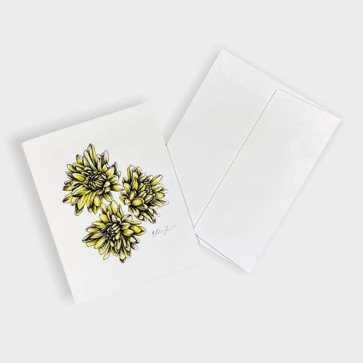 Yellow Mum Flowers Fall A2 Individual Notecard for wholesale by Elena Johnson Art