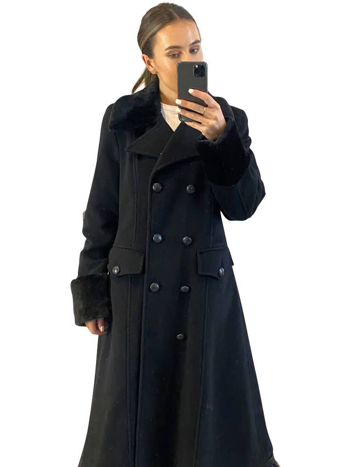 Anastasia – Casaco - Mulher por atacado – Casaco de inverno feminino com acabamento de pele militar trespassado6