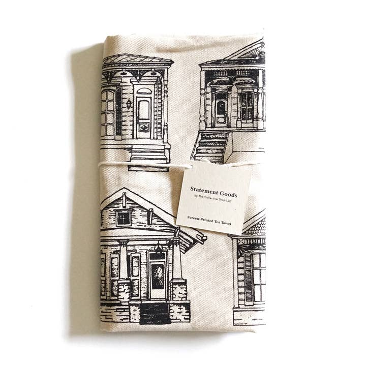 New Orleans Homes on Natural Cotton Towel for wholesale by Statement Goods
