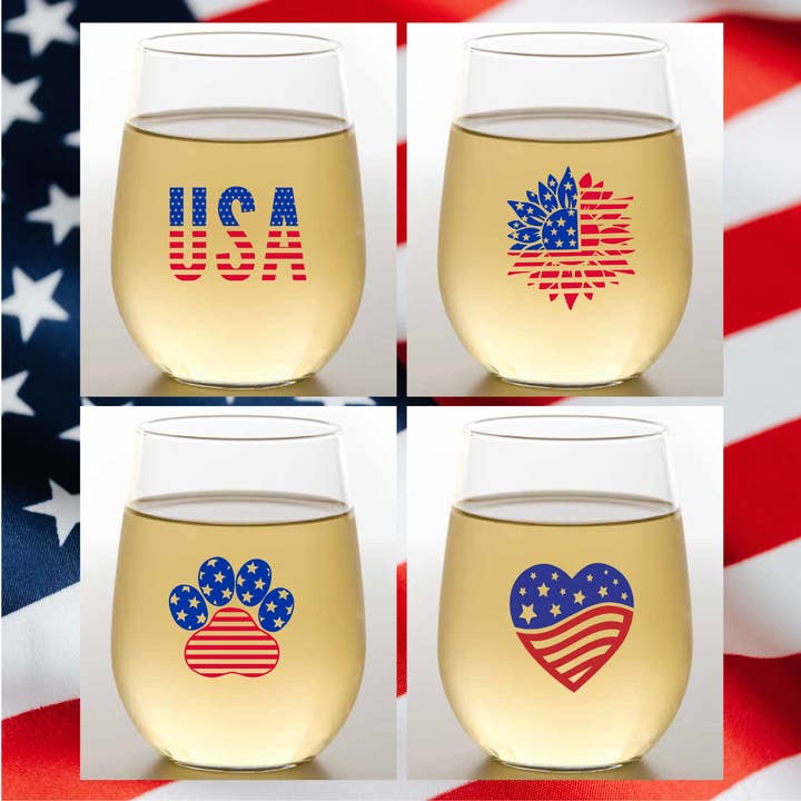 RED, WHITE AND BLUE Tritan Plastic 16 oz Wine Tumblers USA for wholesale by Wine-Oh!