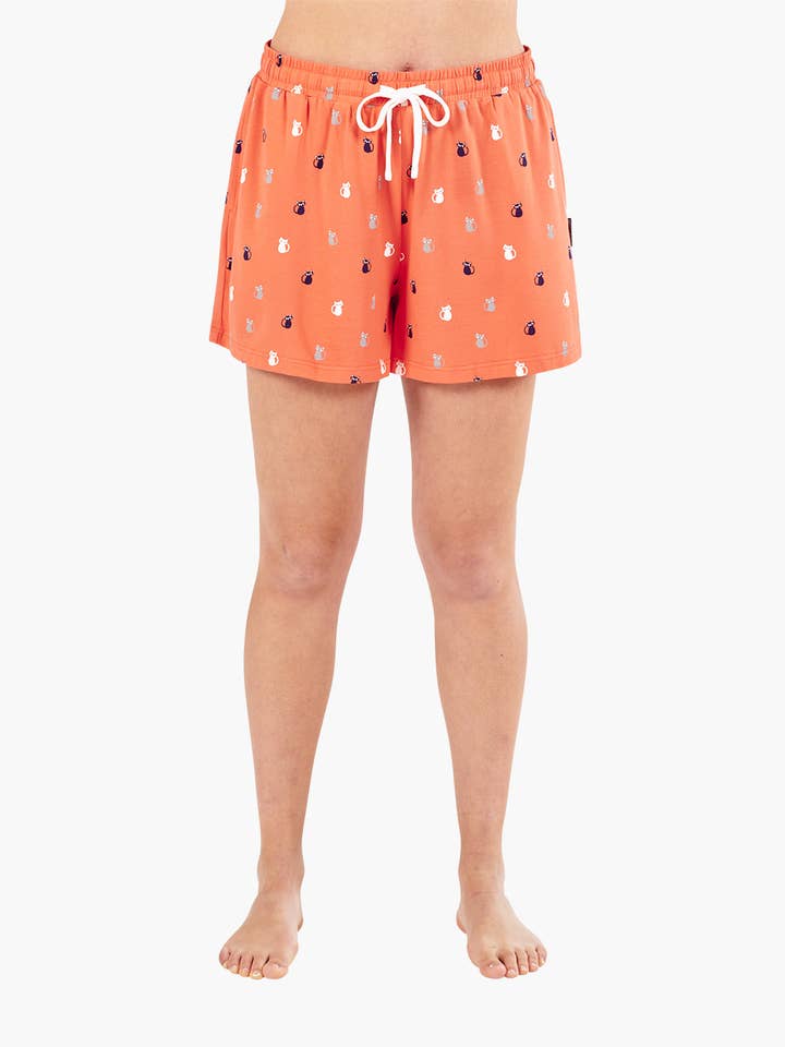 WOMENS KITTY CAT BAMBOO JERSEY SLEEP SHORT for wholesale by Bamboozld
