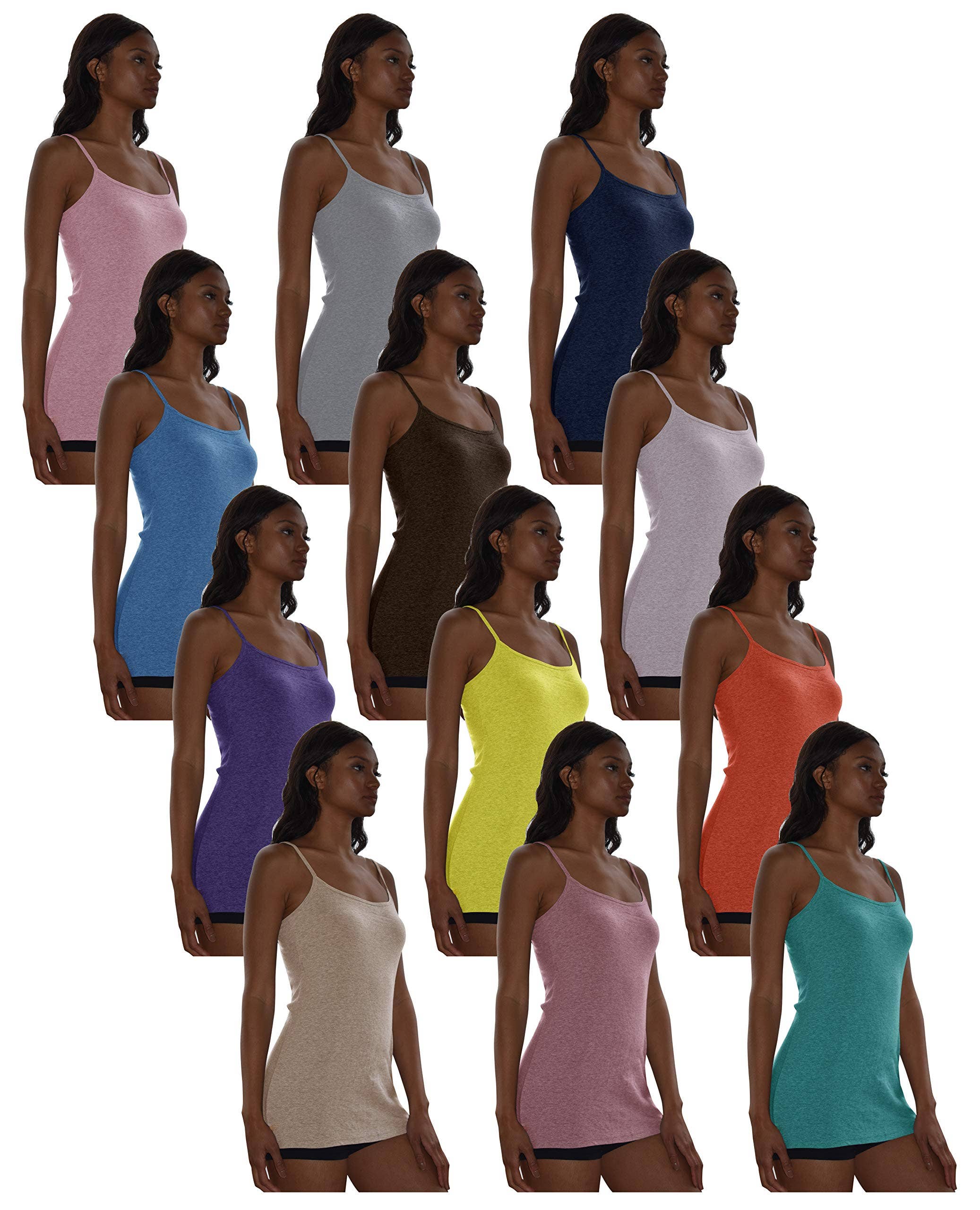 I-Wear Brands – Top interior – Mulher por atacado – Pacote com 12 camisetas femininas de algodão com alça espaguete ajustável