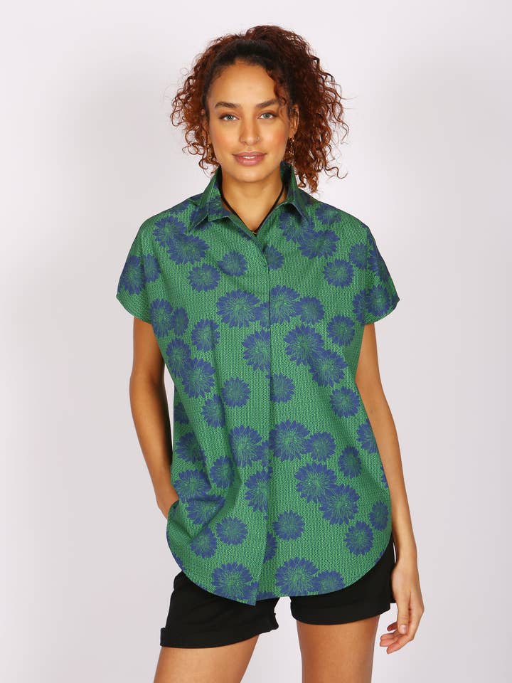 Sayeti Blue Print Short Sleeve Shirt for wholesale by IN OUR NAME