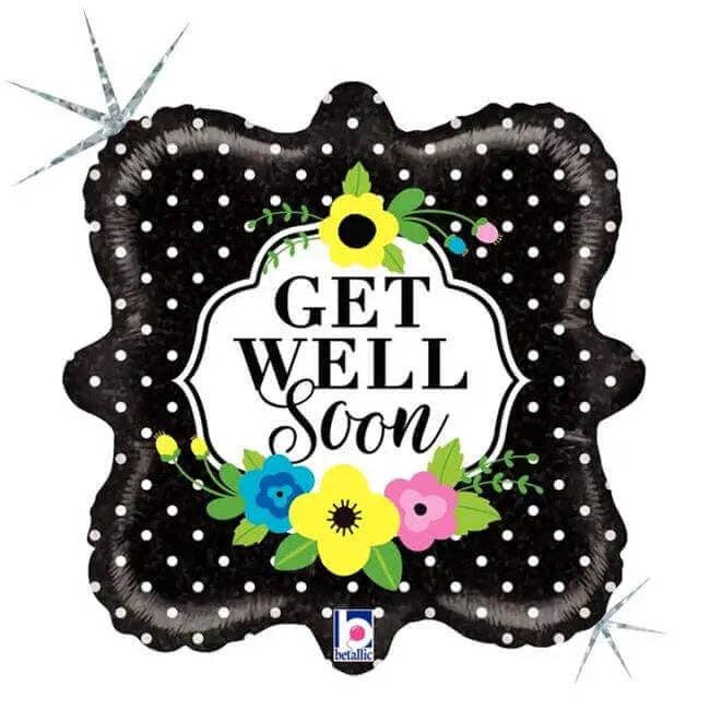 Ballon Flatoral Get Well Soon Holo Mylar de 18 po #173 pour la vente par Party Expo, LLC