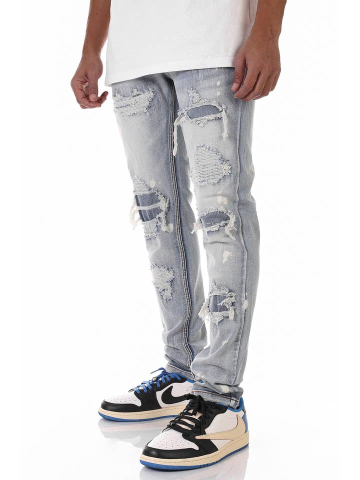 M BLUE RIP & REPAIR JEANS for wholesale on Faire