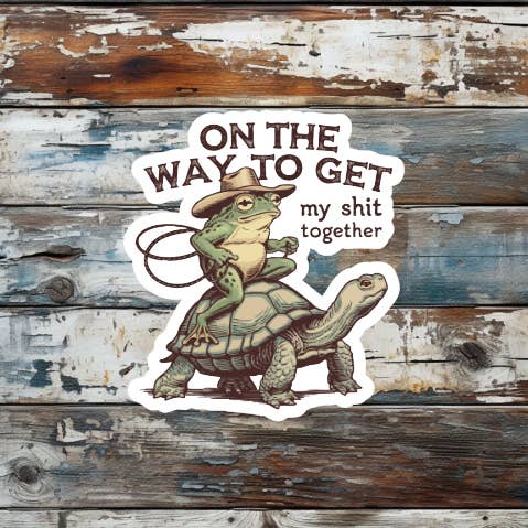 Divertida pegatina de vinilo troquelada de rana y tortuga para venta al por mayor de Prairie Chicken Sticker Shop & Gifts