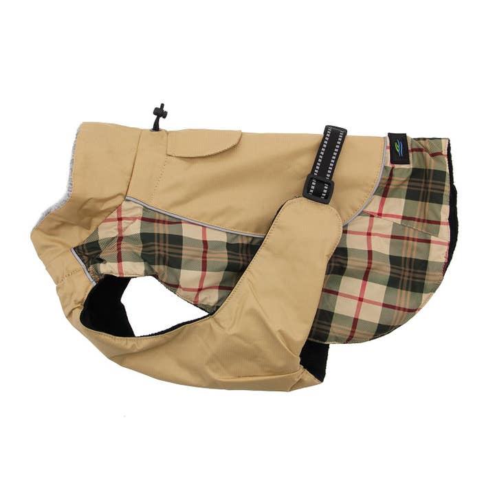 Abrigo de perro Alpine para todo tipo de clima, color beige a cuadros para venta al por mayor de Doggie Design