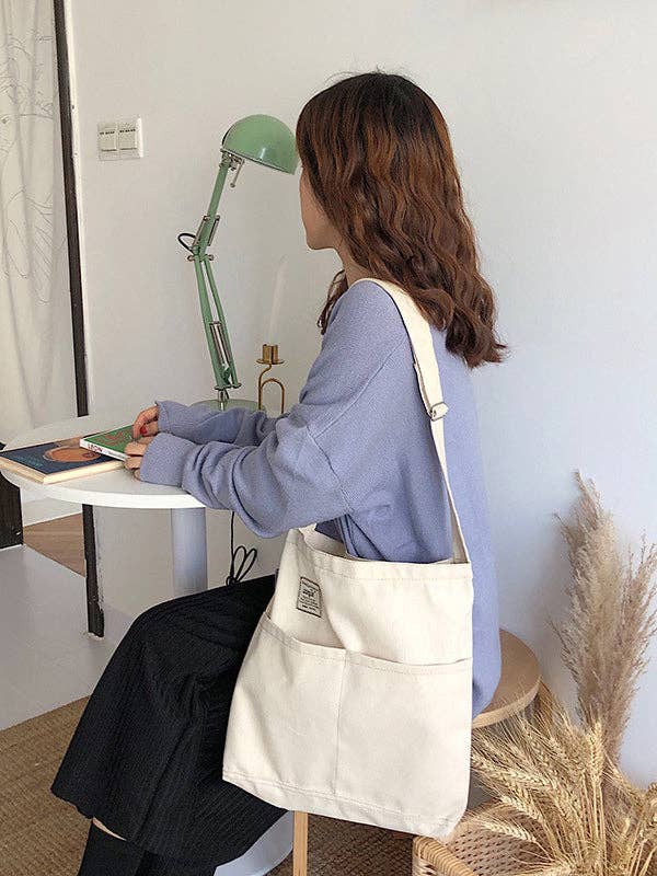 UZ Wholesale Store – Sacola - Mulher por atacado – Bolsa de lona simples de cor sólida com bolsos6