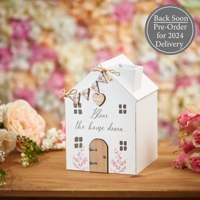 Rose Cottage House Tissue Holder White Wood With Bunting for wholesale by Langs