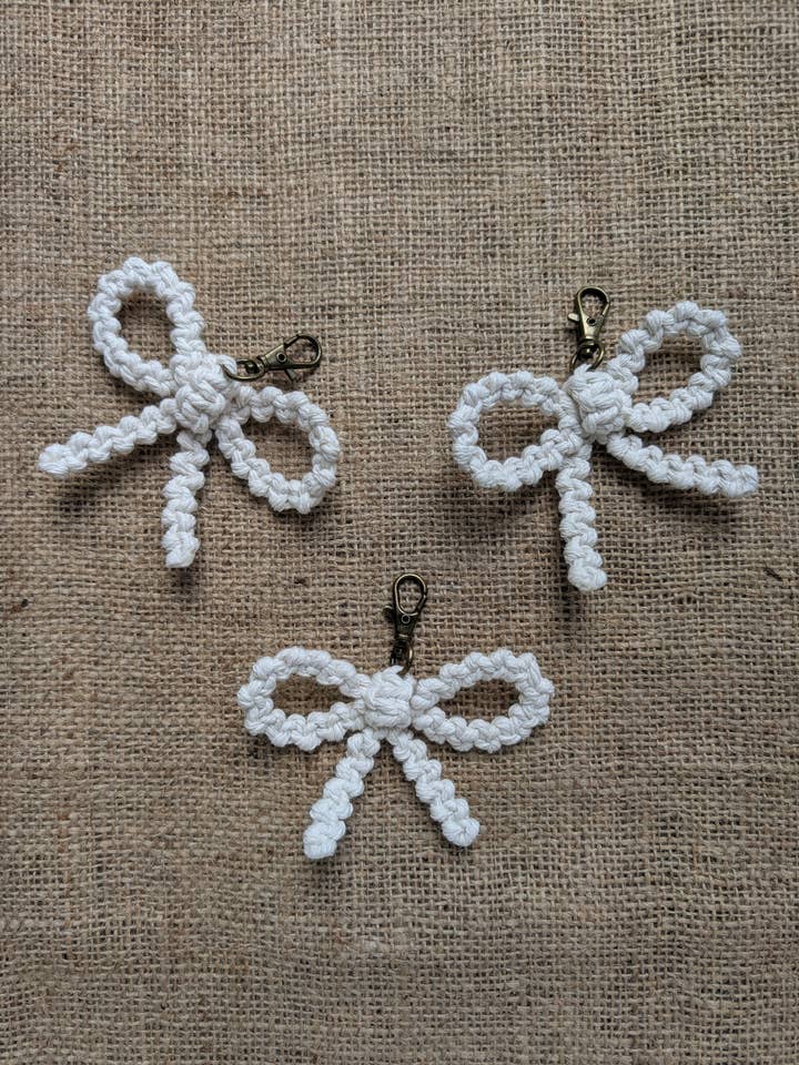 Macrame Bow Keychain for wholesale by Mitten State Macrame