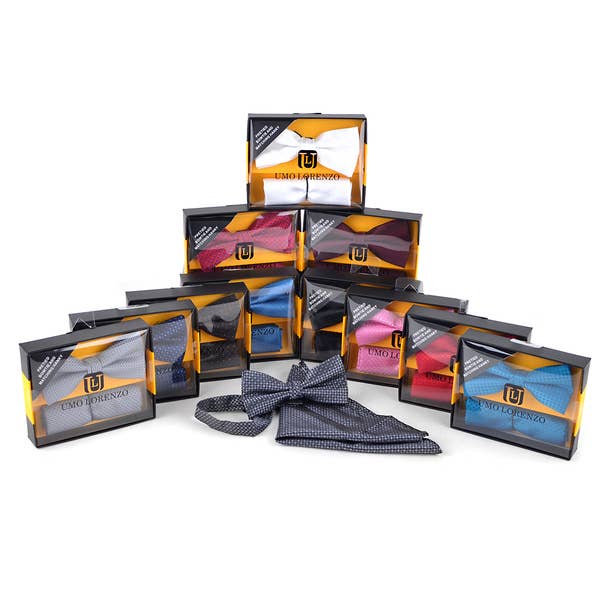 Lot de 12 nœuds papillon assortis pour hommes et mouchoir assorti pour la vente par Selini New York