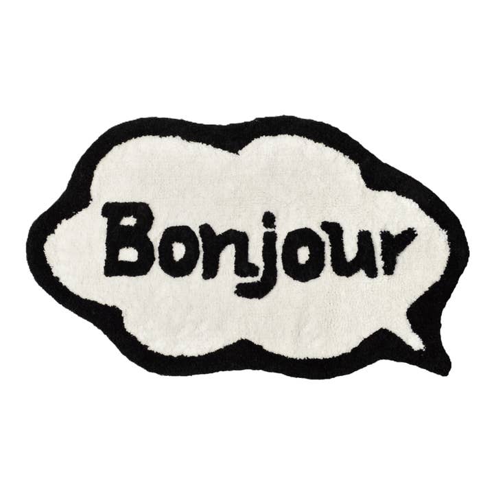 Bonjour Slogan Bath Mat Non Slip, Speech Bubble Bathroom Rug for wholesale by Allure Bath Fashions