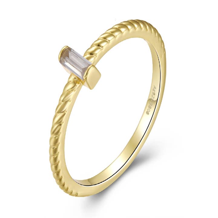 Rectangle ring - white zirconia - 10 - plated for wholesale by Buganto