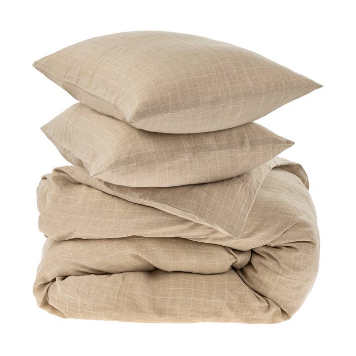 Ensemble housse de couette en lin à carreaux, taille Queen, naturel pour la vente par INDABA HOME