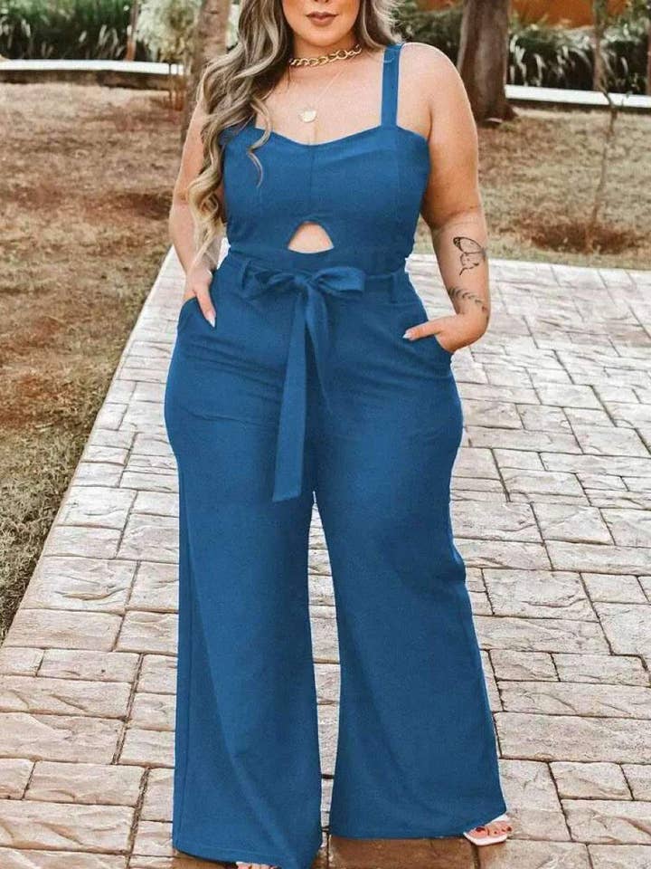 BLUE stylish plus size wide leg jumpsuit for wholesale on Faire0