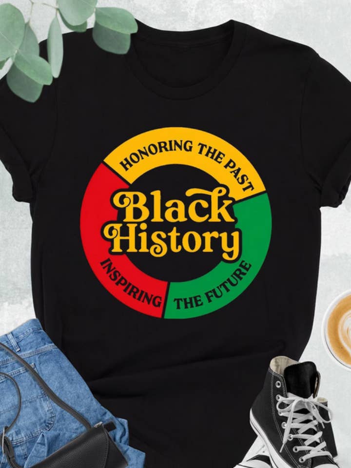 Schwarzes Geschichts-T-Shirt, Vergangenheit ehren, inspirierendes Shirt für den Großhandel von Boho Bloom Emporium