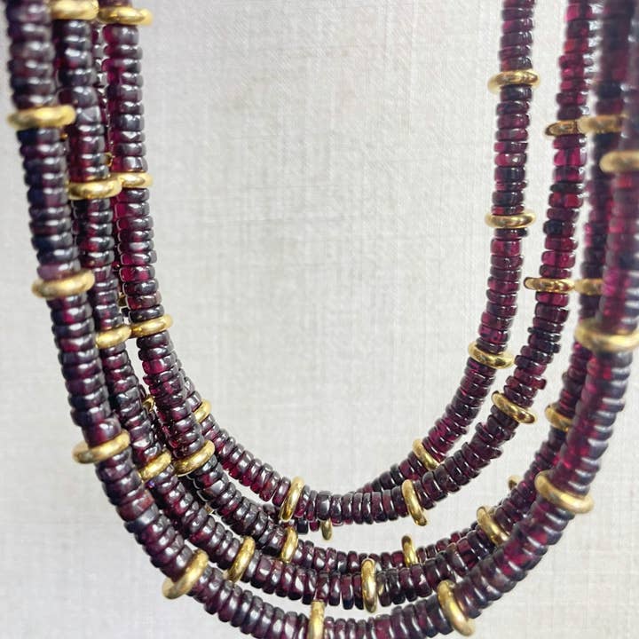 Garnet 6mm Heishi Beaded Necklace for wholesale by Ewelina Pas Jewelry