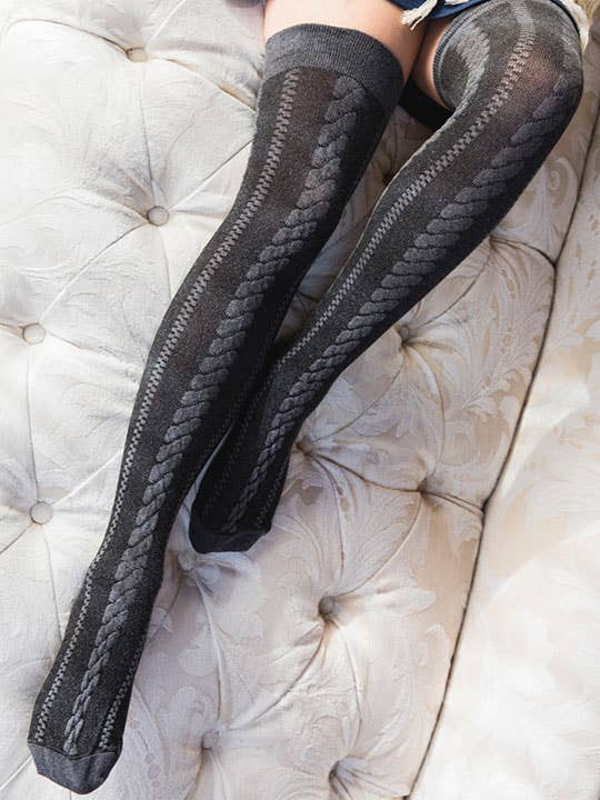 RocknSocks - Wholesale Socks – Women's - Jord Gray Cable Knit Texture Over the Knee Socks1