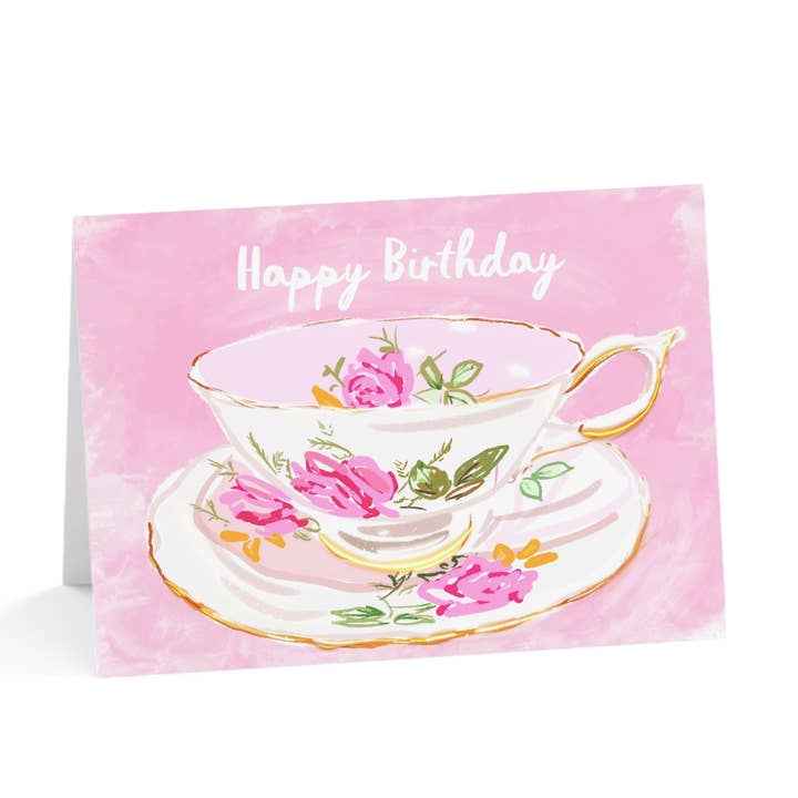 Rebecca Illustrated - Wholesale Birthday card - CUP OF TEA - Note Card 0