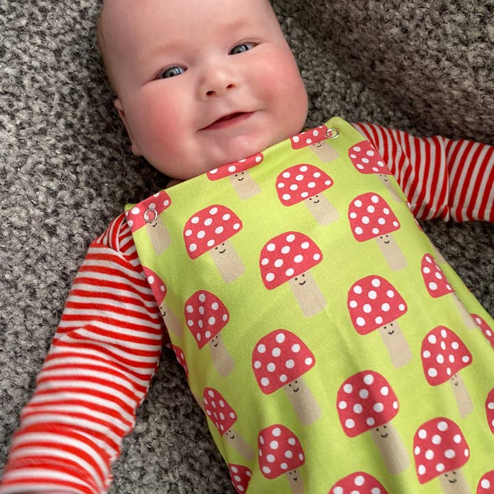 Mushroom dungarees, kids clothes, baby, toddler, unisex for wholesale by HDmini.