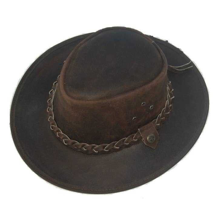 Leather Cowboy Western Aussie Style Bush Hat Brown for wholesale by Lesa collection