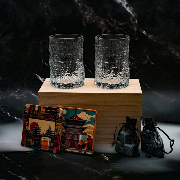 Sostraw & SmartThings - Wholesale Cocktail/Liquor Glass - Japanese Glass - Gift Box + Granite Ice Cubes + Coaster |316