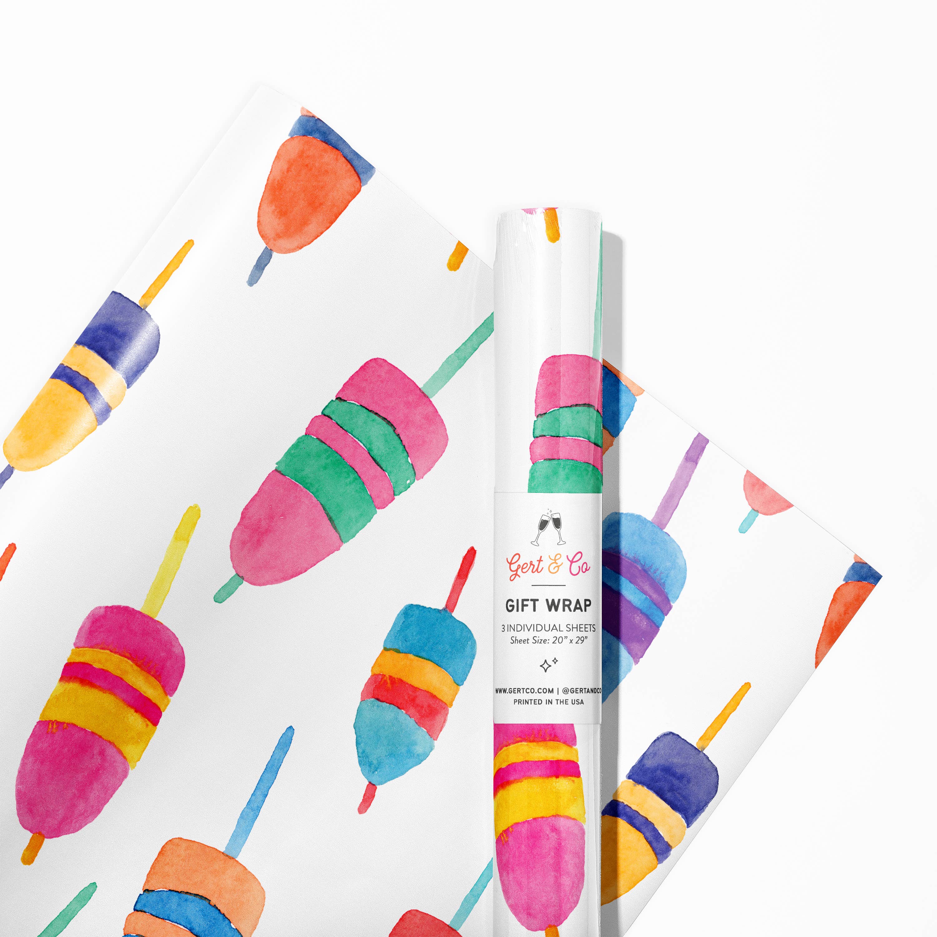 Gert & Co - Venta al por mayor Rollos de papel de regalo - Envoltorio de regalo con boyas coloridas | Envoltorio de regalo costero en acuarela2