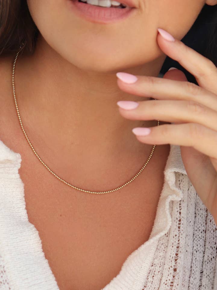 Jane 14K Gold Filled Classic Gold Beaded Necklace in 2mm for wholesale by Kaylie Dawn Jewelry