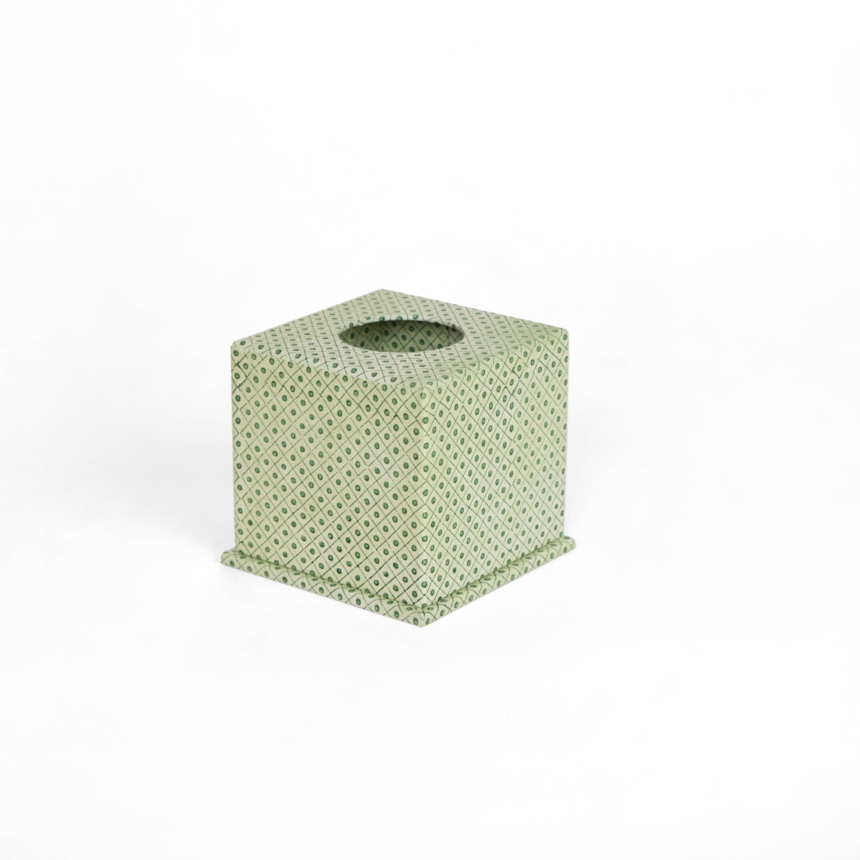Craft Boat - Wholesale Tissue Box - SCREEN PRINTED TISSUE BOX DOT & GRID GREEN