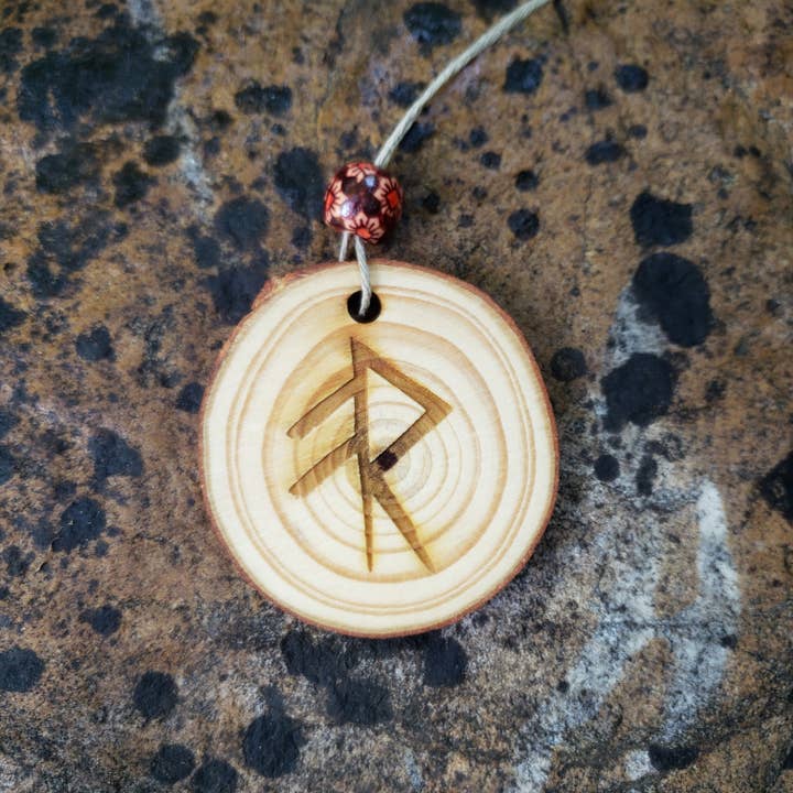Energy Bind Rune Car Charm – Viking Pine Wood Pendant Norse for wholesale by Minglewood Trading