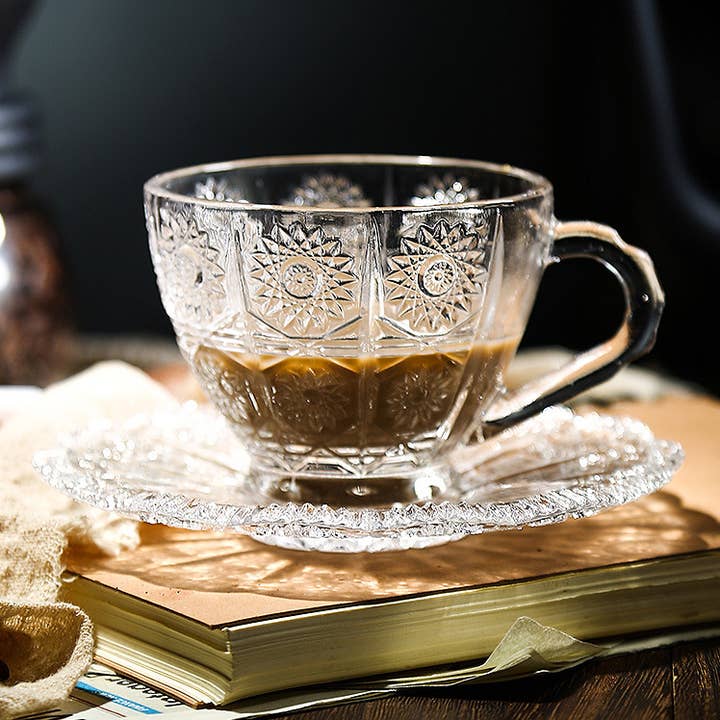 Our Dining Table - Wholesale Coffee/Tea Cup - Vintage Style Glass Cappuccino Cup with Saucer Set5