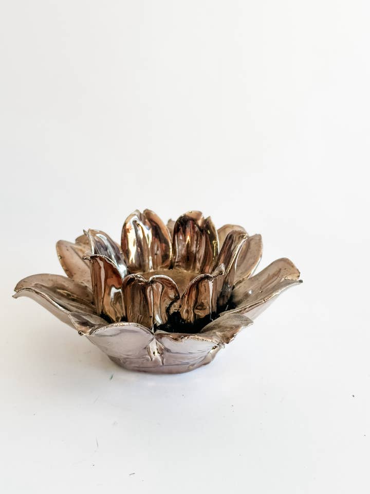 Vintage Lotus Flower Candle Holder (Silver Tone) for wholesale by Heirloom & Honey