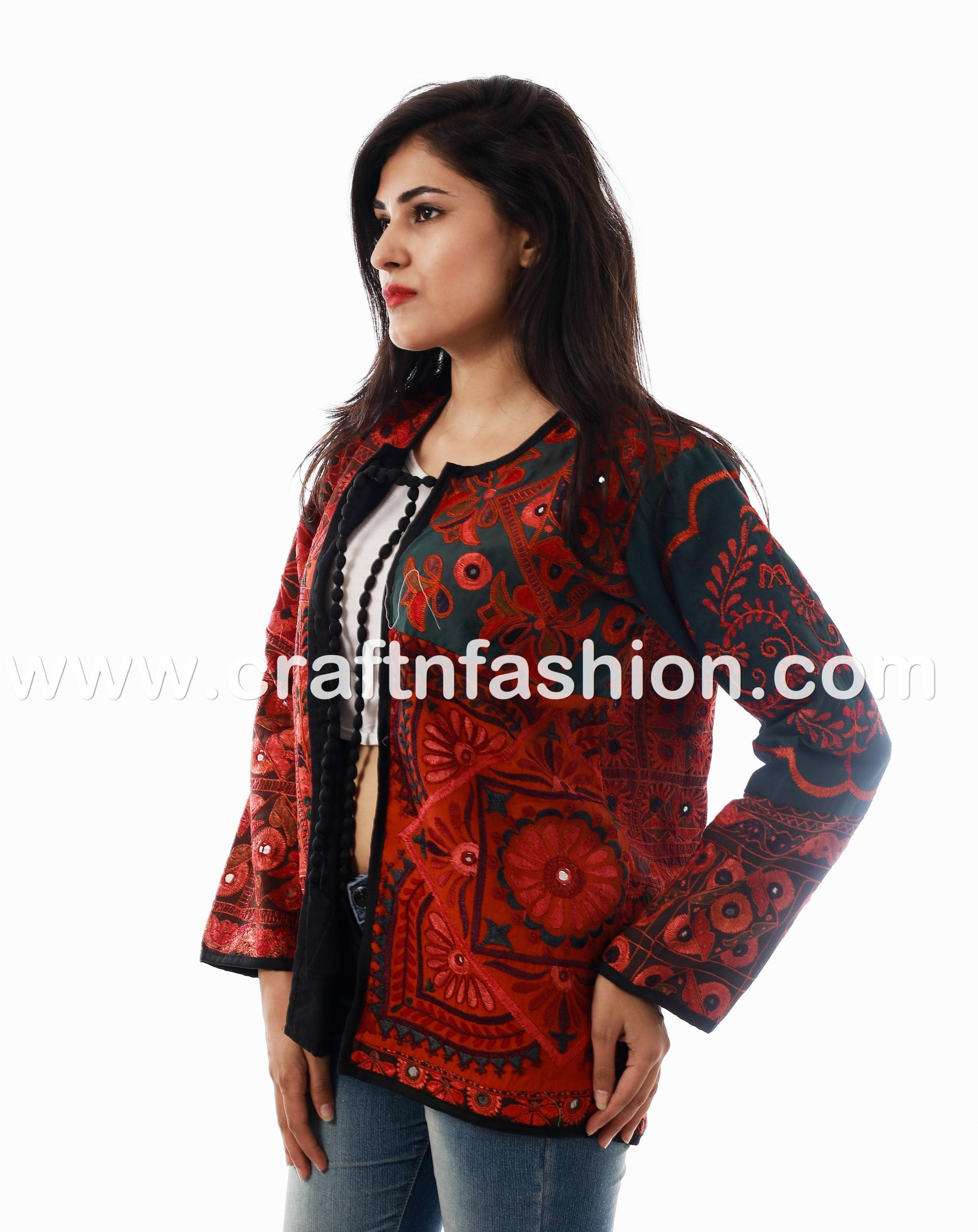 Meghcraft - Vente Veste – femme - Manteau indien vintage brodé en patchwork miroir8